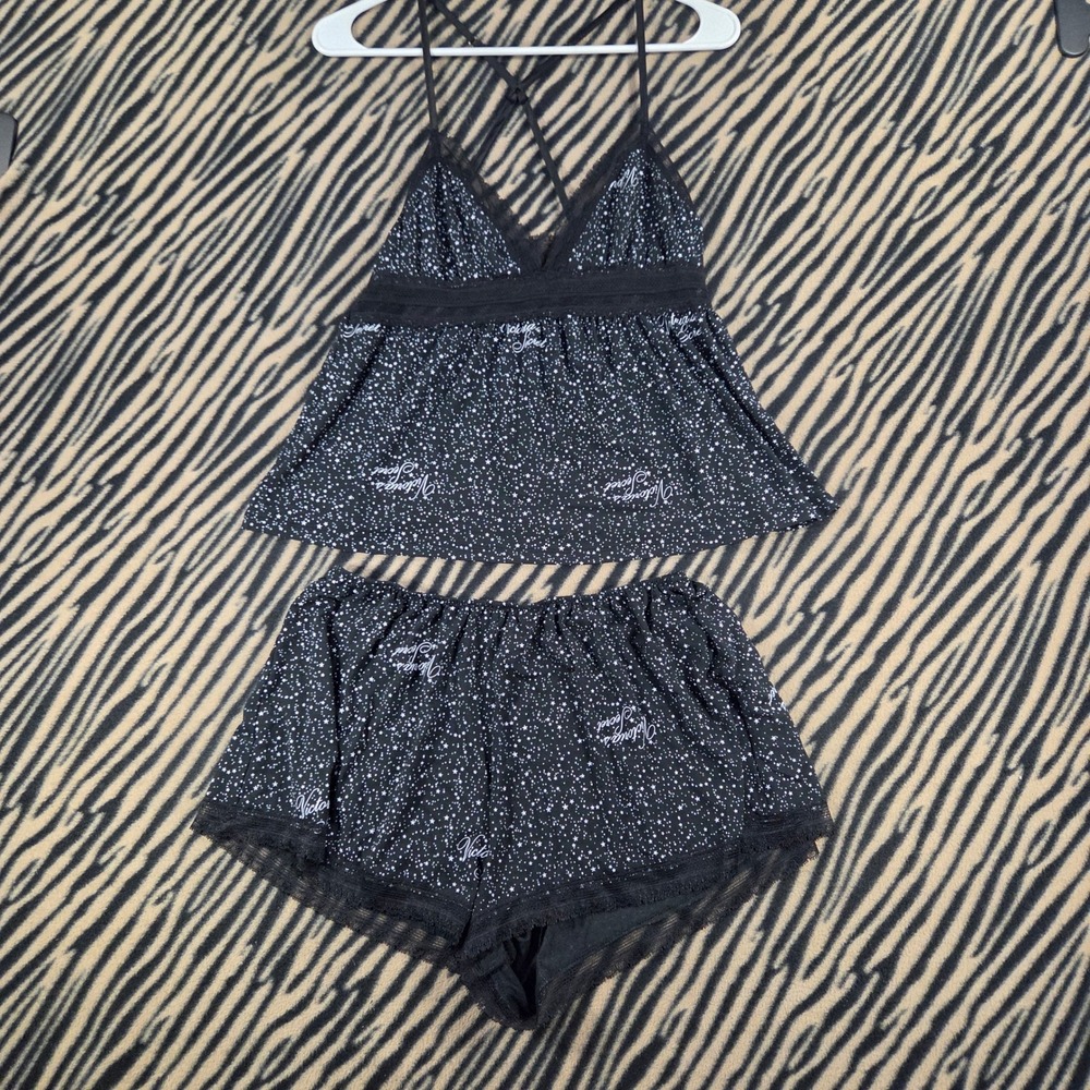 NWT Victoria's Secret Heavenly Star Print Cami Short Pajama Set Black White S